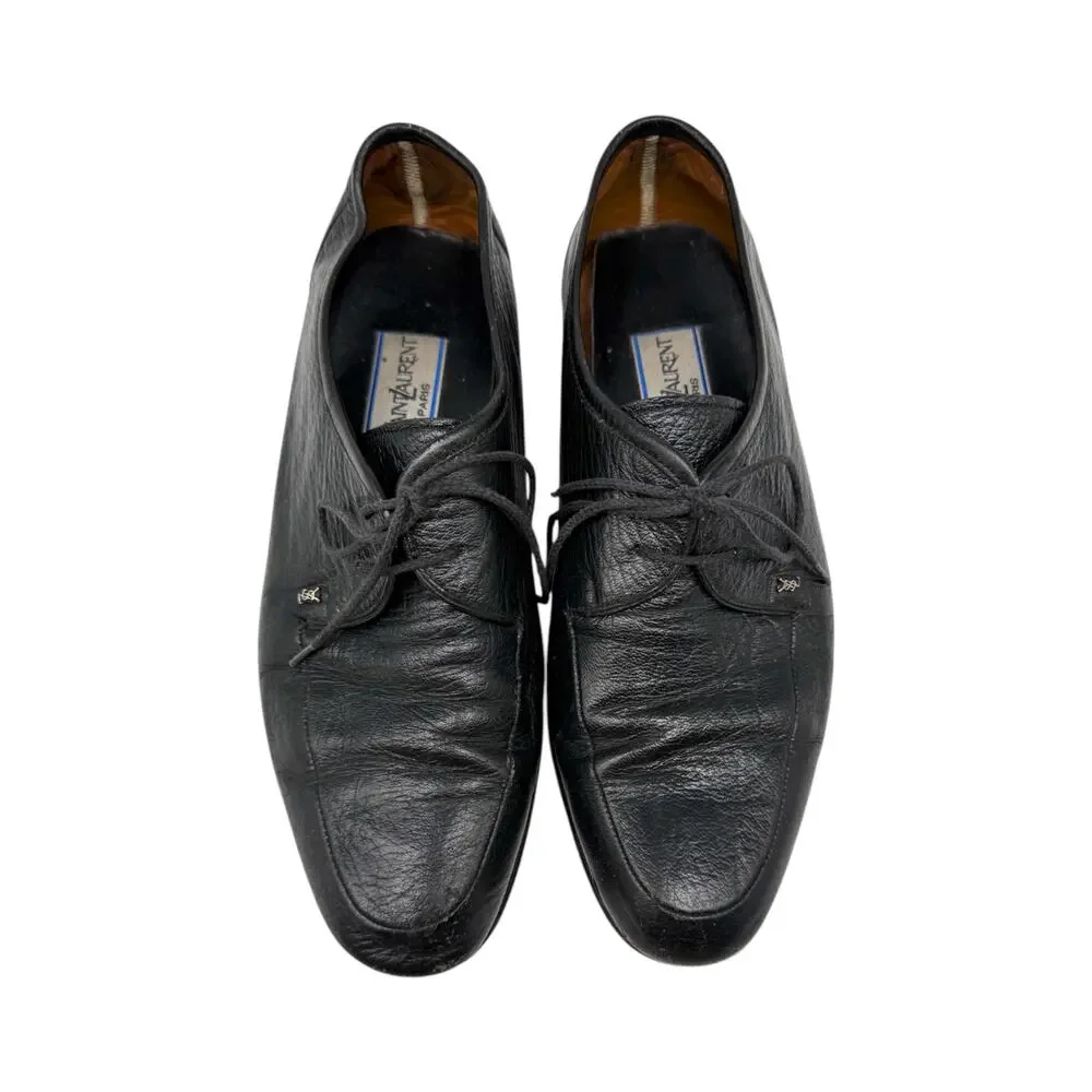 Yves Saint Laurent Pebbled Leather Lace Up Derby Oxford Shoes Black Men's Sz 39